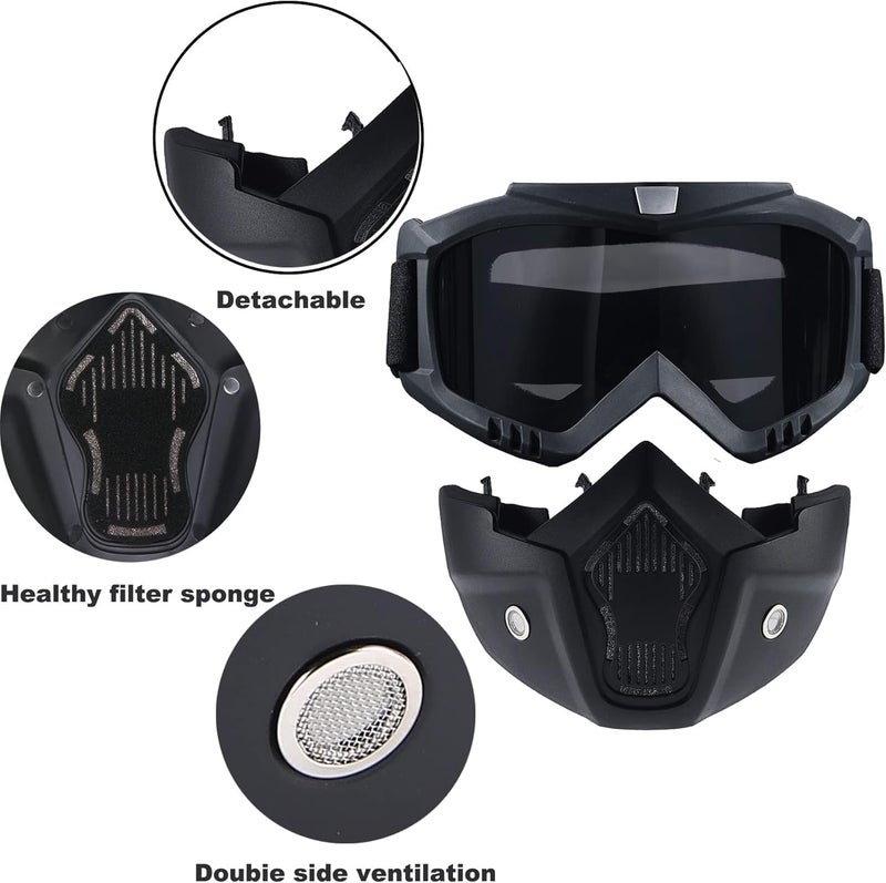 BROYEUR 2 Pcs Paintball Mask Anti Fog,Tactical Full Face Mask Ski Mask Goggles Detachable Adjustable,Motorcycle Riding Face Protection (2black) - Image 5