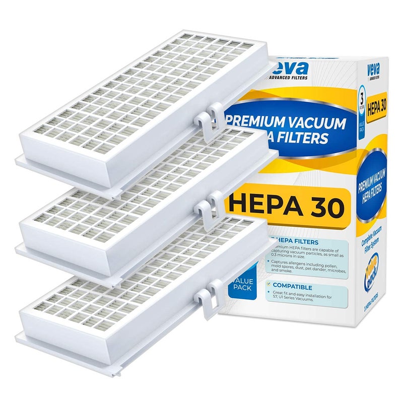 VEVA 3 Pack Premium Vacuum HEPA Filter Set Model SF-HA 30 Works with Miele S7 and U1 Series Vacuum Cleaners - Image 1