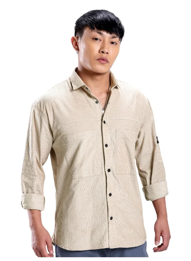 بيونغ Natural Off-White Box Textured  Shirt for Men