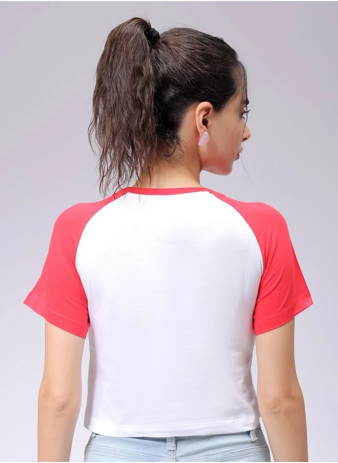 Freehand Women Slim Fit Typographic Baseball T-Shirt