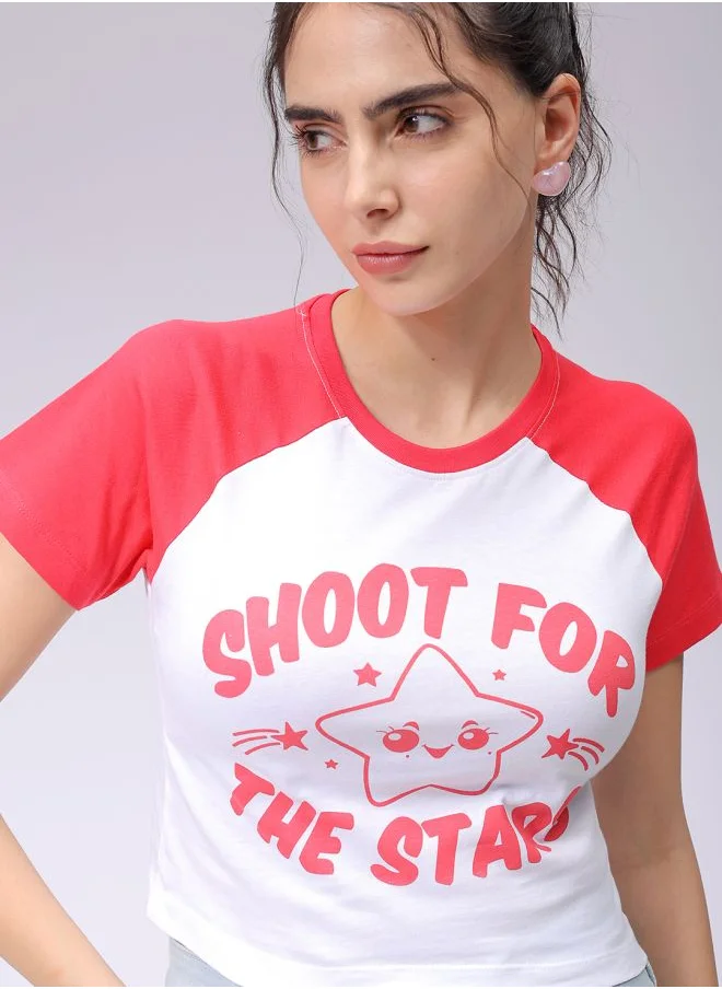 Freehand Women Slim Fit Typographic Baseball T-Shirt