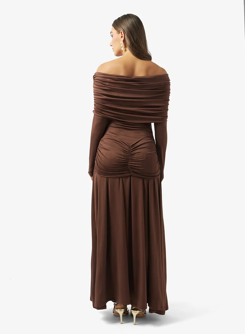 جينجر Off Shoulder Draped A Line Dress