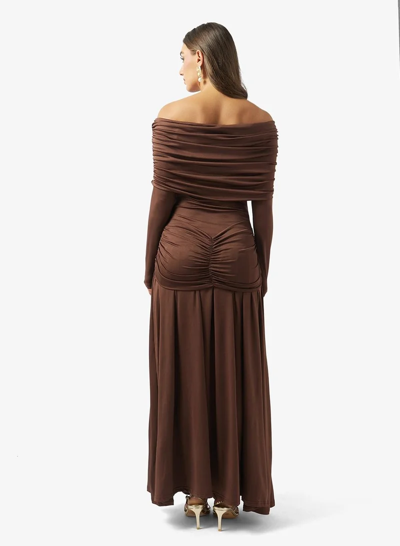 Ginger Off Shoulder Draped A Line Dress