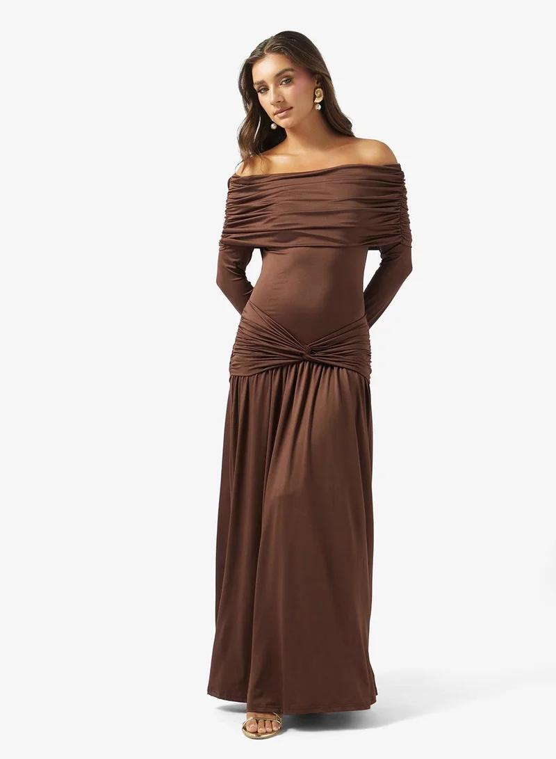 Ginger Off Shoulder Draped A Line Dress