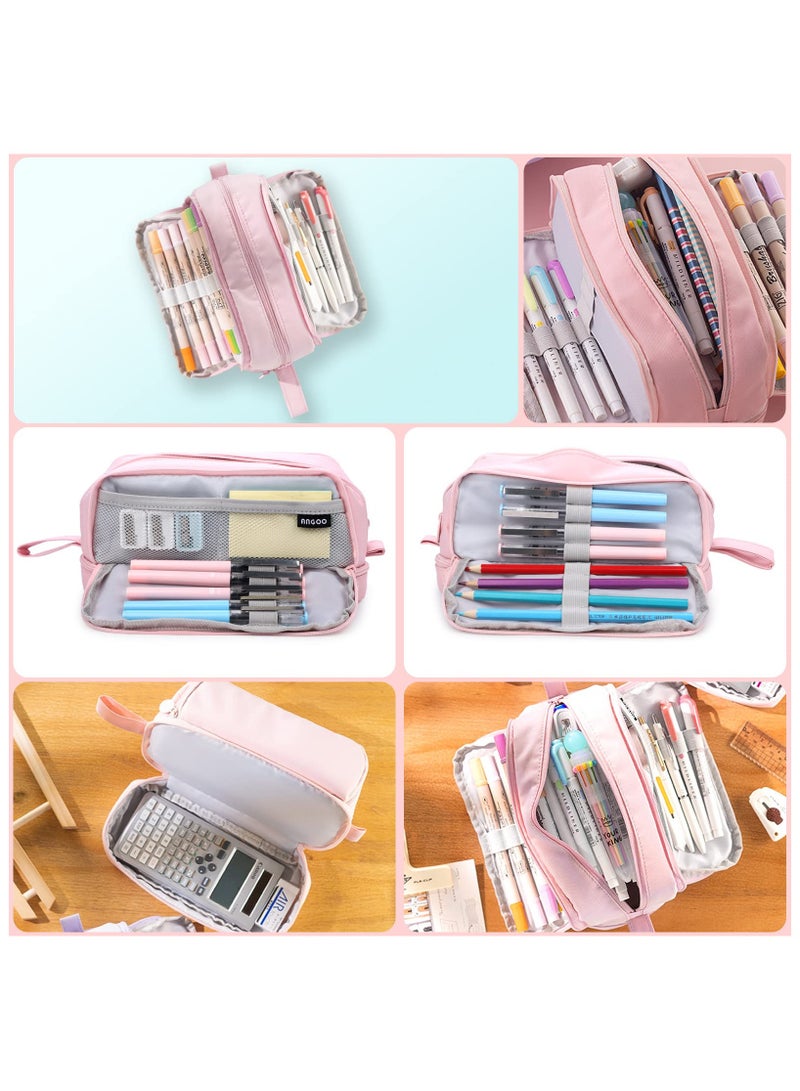 حقيبة أقلام رصاص كبيرة، حقيبة أقلام رصاص ذات سعة كبيرة، مع مقبض مع مقصورات منظم أدوات مكتبية - Image 3