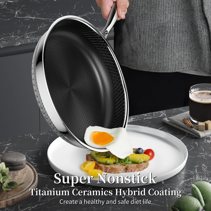 Innerwell Nonstick Titanium Ceramics Stainless Steel Frying Pan Set, 6 Pieces Nonstick Honeycomb Stainless Steel Frying Pan Set, Non Stick Egg Omelet Cooking Pan Set, Induction Compatible, PFAS Free - Image 2