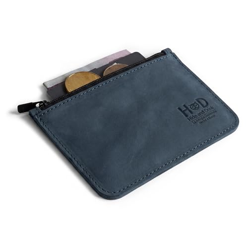 Hide & Drink Hide Drink Zippered Wallet Card Case Folded Bills Storage Coin Organizer Travel Accessories Full Grain Leather Handmade Slate Blue - Image 1