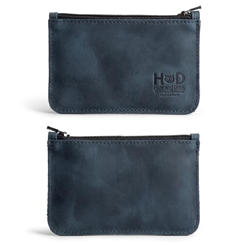 Hide & Drink Hide Drink Zippered Wallet Card Case Folded Bills Storage Coin Organizer Travel Accessories Full Grain Leather Handmade Slate Blue - Image 3