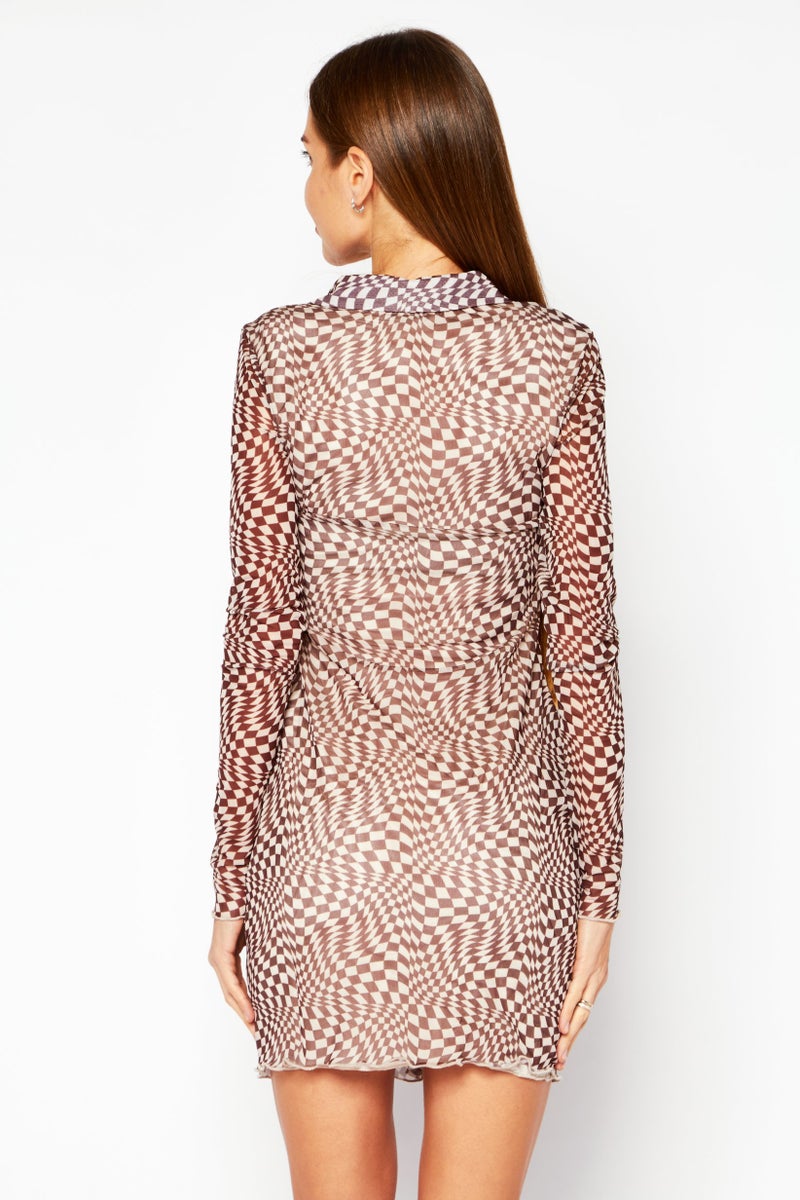 Bershka Women Allover Print Mini Dress, Brown - Image 4