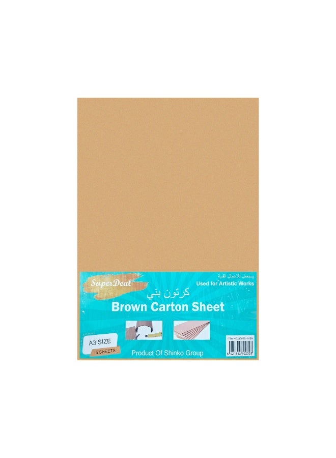 Craft-Brown Carton Board Sheet A3 Size, Pack of 5 Sheet