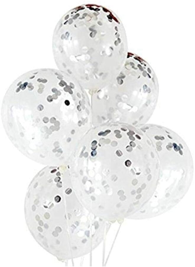 Salux Extra Large SILVER Confetti Balloon with Tassel Tail & Ribbon 18 inch - Salux Collection 