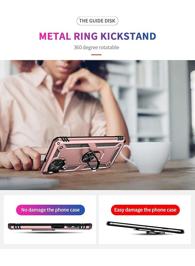 erorex For Samsung Galaxy A22 4G Galaxy M22 Kickstand Case With Screen Protector Tempered Glass 2 Pieces Hybrid Heavy Duty Armor Dual Layer Anti Scratch Case Cover A22 4G M22 Rose Gold - Image 3