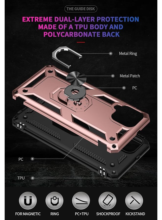 erorex For Samsung Galaxy A22 4G Galaxy M22 Kickstand Case With Screen Protector Tempered Glass 2 Pieces Hybrid Heavy Duty Armor Dual Layer Anti Scratch Case Cover A22 4G M22 Rose Gold - Image 4