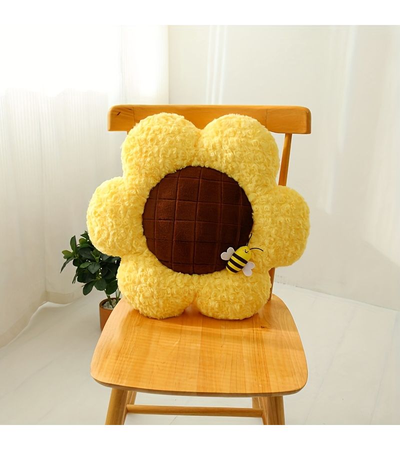 Yellow Decorative Sunflower Plush Seat Cushion For Home Office Sofa Couch - Image 4