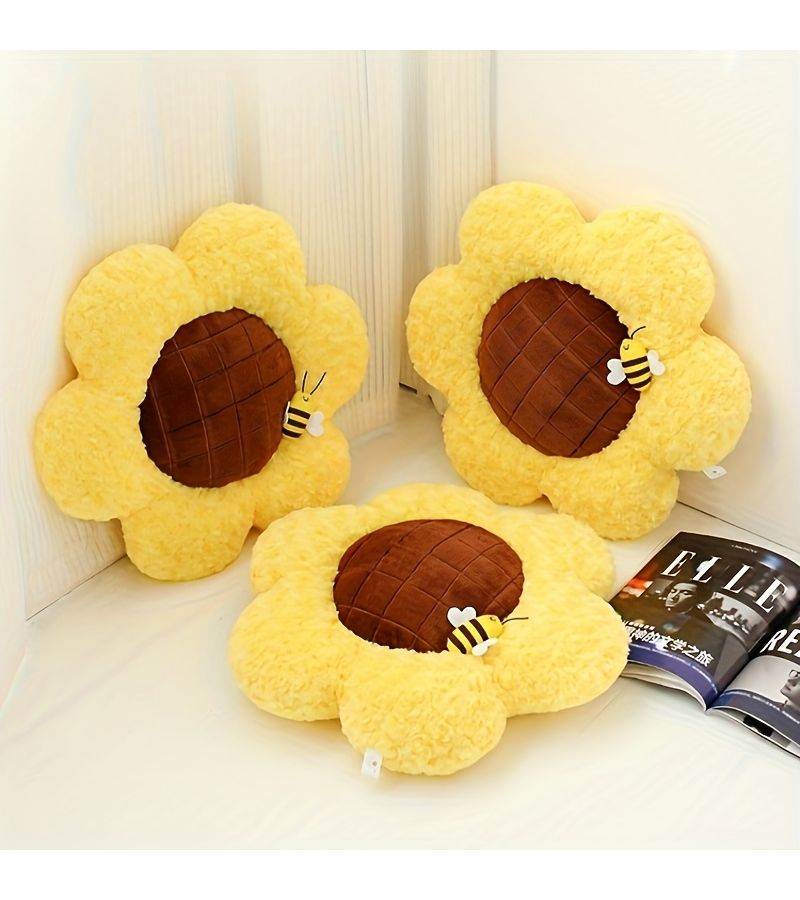 Yellow Decorative Sunflower Plush Seat Cushion For Home Office Sofa Couch - Image 2