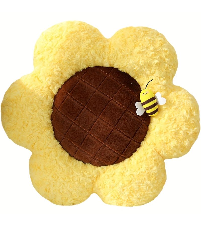 Yellow Decorative Sunflower Plush Seat Cushion For Home Office Sofa Couch - Image 1