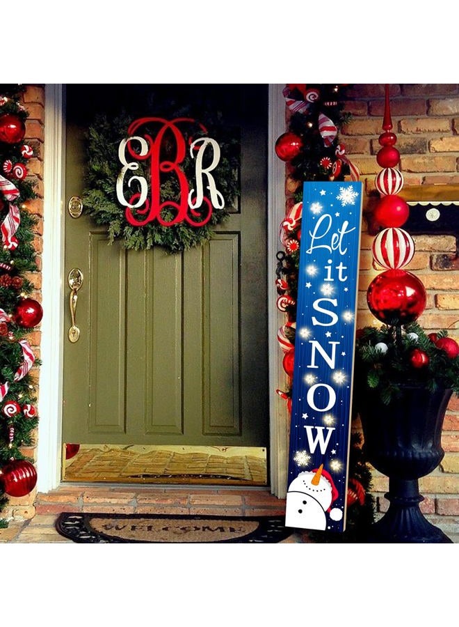 ARTDMT Lighted Wooden Welcome Porch Sign, 47.2"H Let It Snow Merry Christmas Winter Holiday Porch Board Sign for Front Door Farmhouse Outdoor Indoor Welcome Sign Wall Decor - Image 3