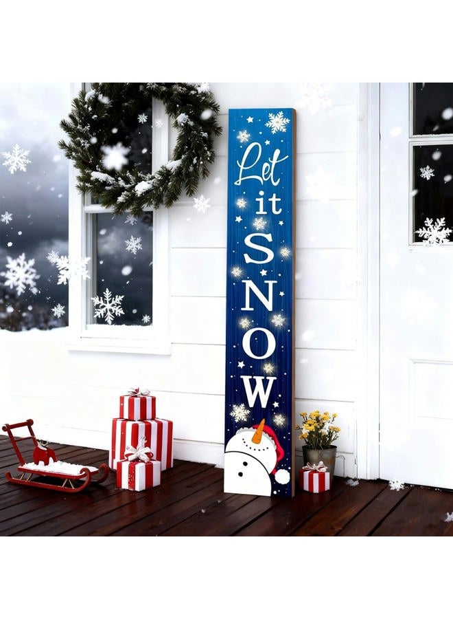 ARTDMT Lighted Wooden Welcome Porch Sign, 47.2"H Let It Snow Merry Christmas Winter Holiday Porch Board Sign for Front Door Farmhouse Outdoor Indoor Welcome Sign Wall Decor - Image 1