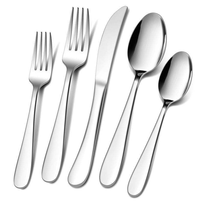 E-far Efar 60Piece Heavy Duty Silverware Set Stainless Steel Flatware Cutlery Set for 12 Thick Metal Tableware Eating Utensils Set for Kitchen Restaurant Wedding Party Mirror Polished  Dishwasher Safe 