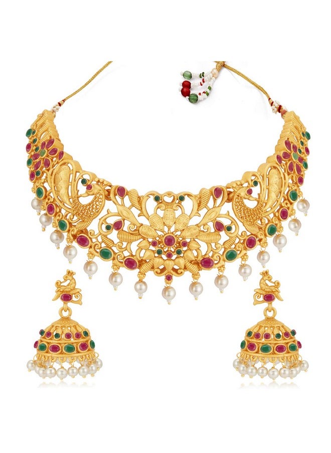 Sukkhi Sukkhi Traditional Pearl Gold Plated Peacock Dulhan Set For Women (Skr70420), Pink & Green, Free Size  - Image 3