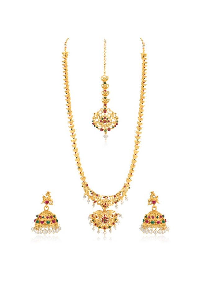 Sukkhi Sukkhi Traditional Pearl Gold Plated Peacock Dulhan Set For Women (Skr70420), Pink & Green, Free Size  - Image 4