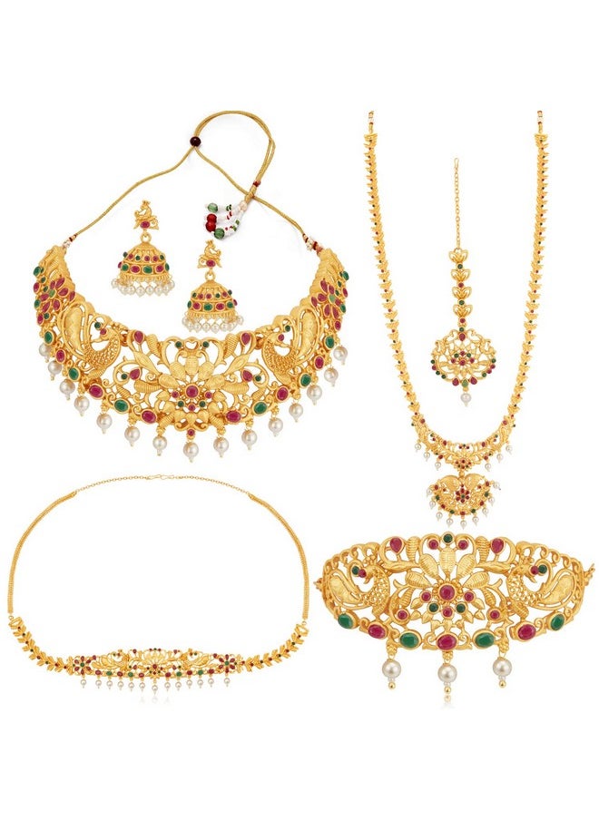 Sukkhi Sukkhi Traditional Pearl Gold Plated Peacock Dulhan Set For Women (Skr70420), Pink & Green, Free Size  - Image 1