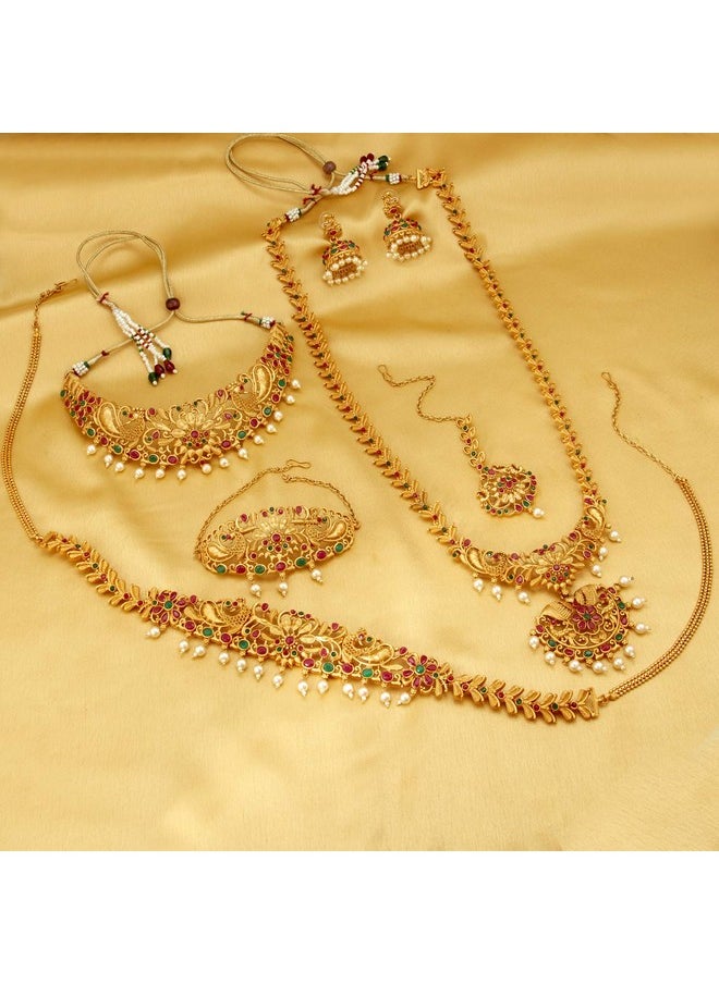 Sukkhi Sukkhi Traditional Pearl Gold Plated Peacock Dulhan Set For Women (Skr70420), Pink & Green, Free Size  - Image 2