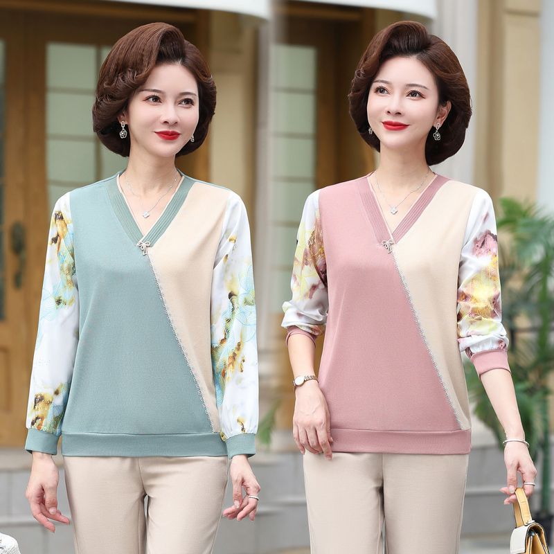 Mom'S Spring Top Western Style T-Shirt Women'S Fashion Small Shirt Middle-Aged Base Western Style Shirt - Image 2
