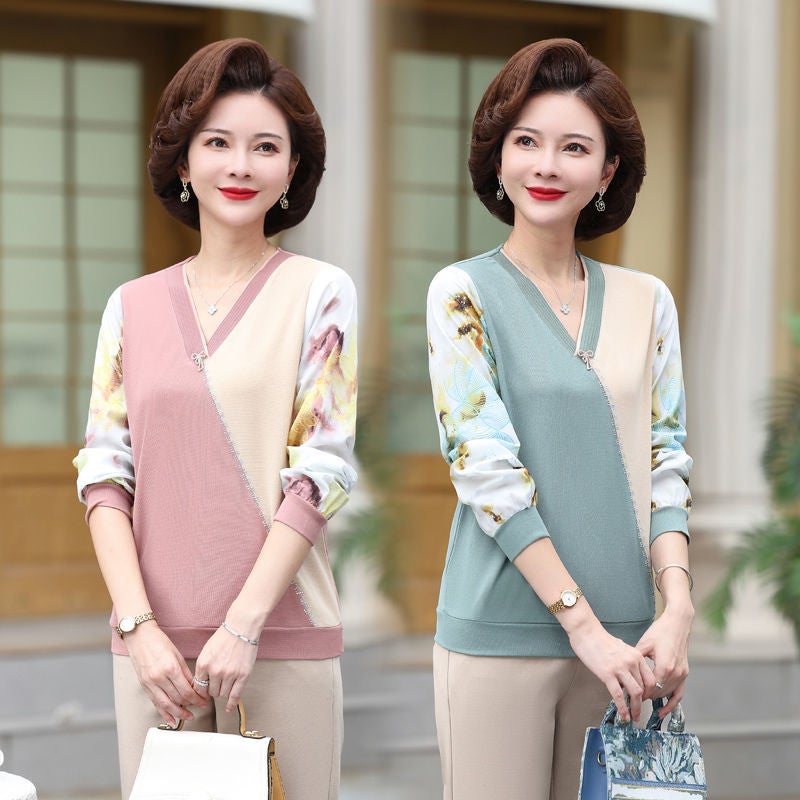 Mom'S Spring Top Western Style T-Shirt Women'S Fashion Small Shirt Middle-Aged Base Western Style Shirt - Image 3