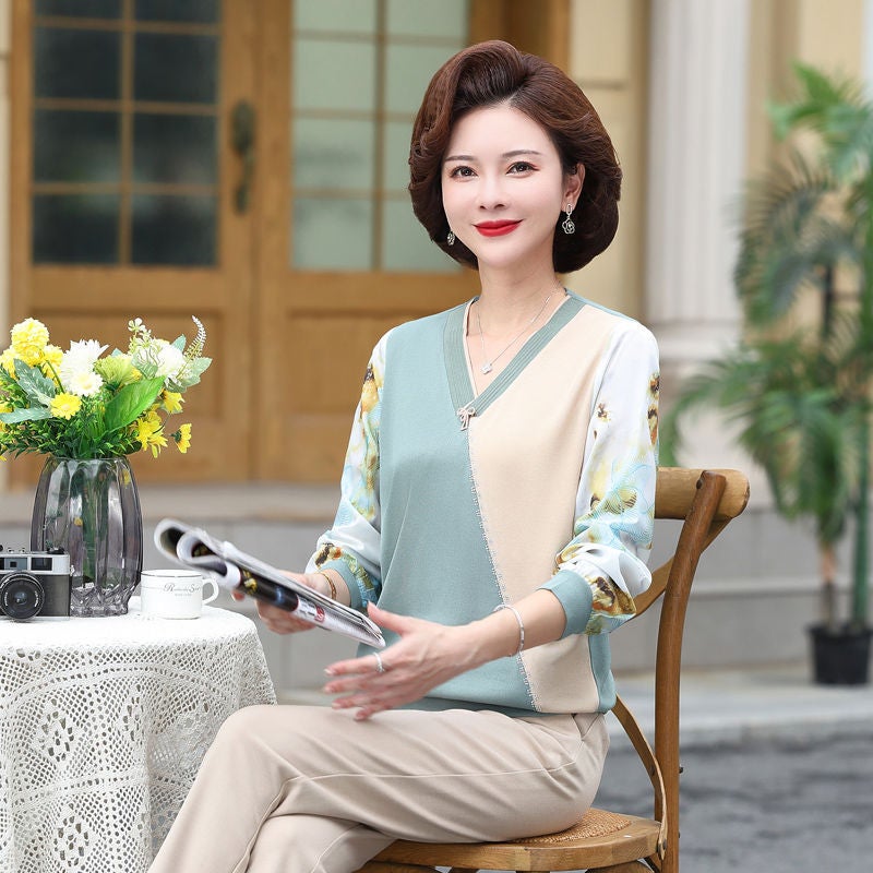 Mom'S Spring Top Western Style T-Shirt Women'S Fashion Small Shirt Middle-Aged Base Western Style Shirt - Image 5