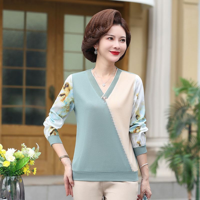 Mom'S Spring Top Western Style T-Shirt Women'S Fashion Small Shirt Middle-Aged Base Western Style Shirt - Image 4