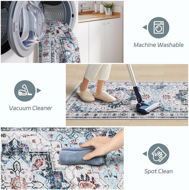 Runner Rug, Washable Hallway Runner Rugs, Non-Slip Low-Pile Soft Kitchen Rug Runner, Vintage Throw Mat for Kitchen, Laundry, Bathroom, Entrance Living Room (4, 80 * 240cm) - Image 3