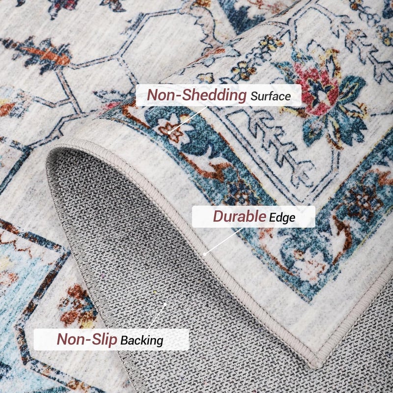 Runner Rug, Washable Hallway Runner Rugs, Non-Slip Low-Pile Soft Kitchen Rug Runner, Vintage Throw Mat for Kitchen, Laundry, Bathroom, Entrance Living Room (4, 80 * 240cm) - Image 2