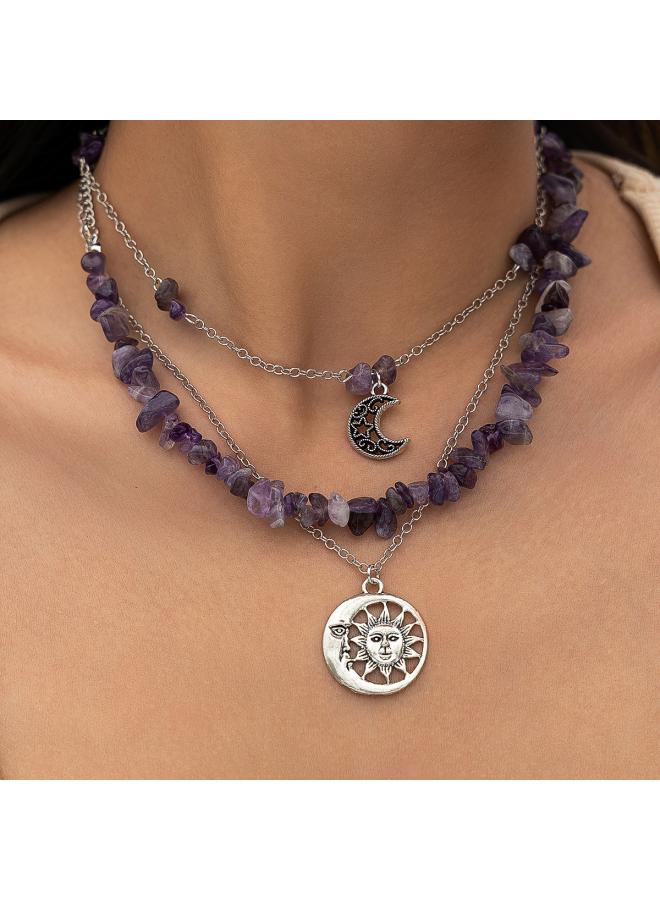 European And American Ethnic Style Gravel Beaded Necklace Necklace New Chinese Tassel Overlapping Flower Leaf Necklace