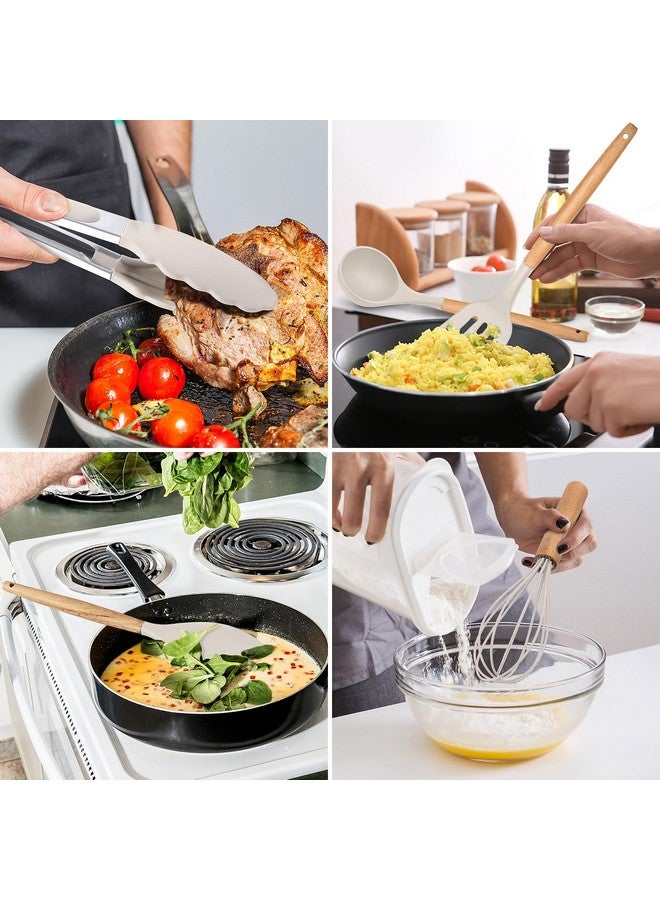 E-far E-far Kitchen Utensils Set of 12, Silicone Cooking Utensils with Holder, Non-stick Cookware Friendly & Heat Resistant, Includes Spatula Tong Whisk Ladle Brush Slotted Turner Spoon(Khaki) - Image 5