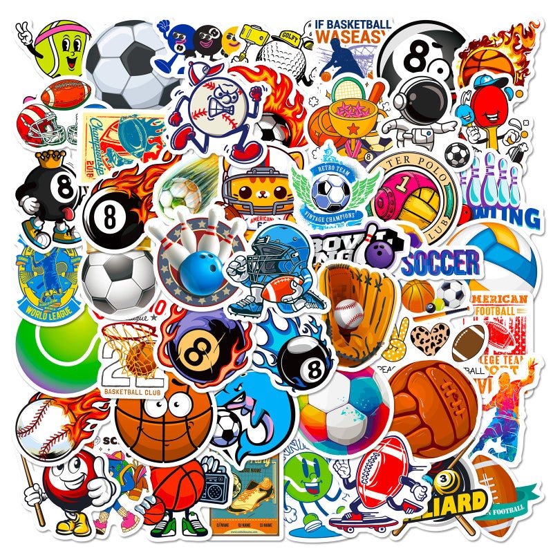 WANVAE 50Pcs Ball Sport Stickers, Cool Basketball Baseball Soccer Football Waterproof Vinyl Decal for Adult Teen Kids Notebook Water Bottle, Laptop, Luggage, Phone, Skateboard, Helmet - Image 2