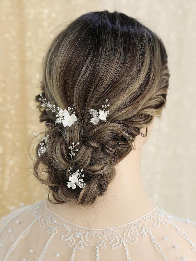 SELFCLOUD Handmade Pearl Bridal Wedding Hair Pins 6Pcs White Flower Gold Leaf Pearls Clips Bridal Hair Accessories for Women Brides Bridesmaid - Image 4