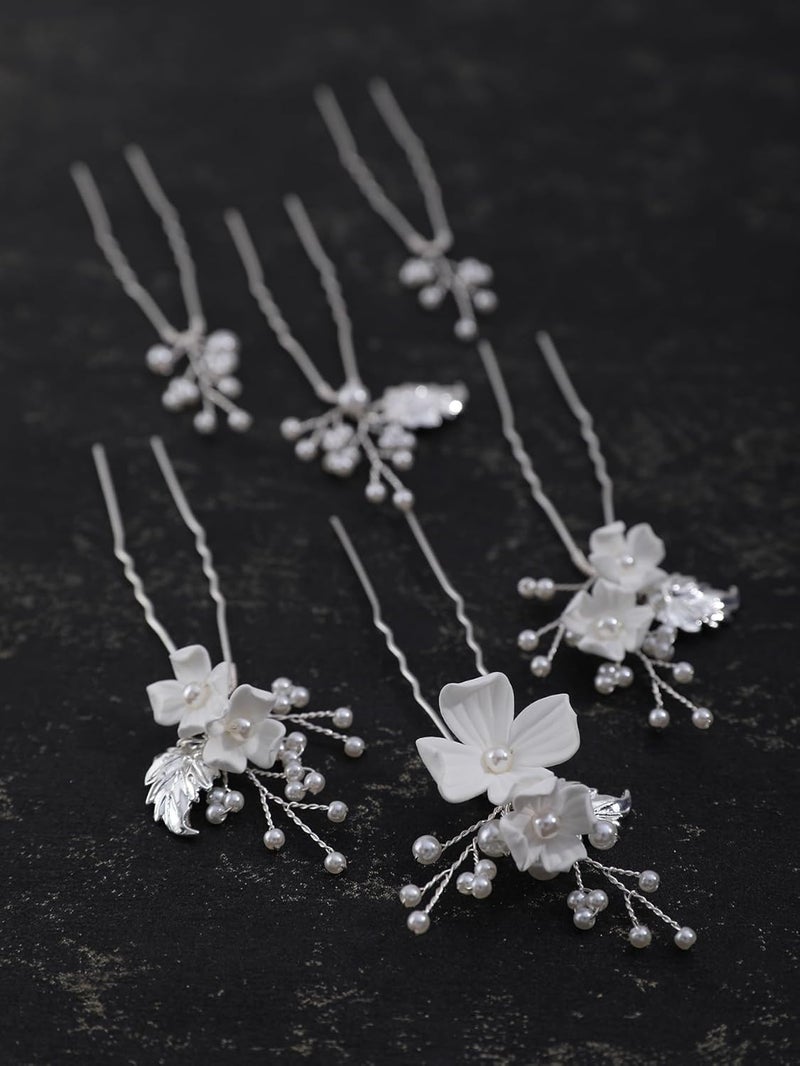 SELFCLOUD Handmade Pearl Bridal Wedding Hair Pins 6Pcs White Flower Gold Leaf Pearls Clips Bridal Hair Accessories for Women Brides Bridesmaid - Image 5