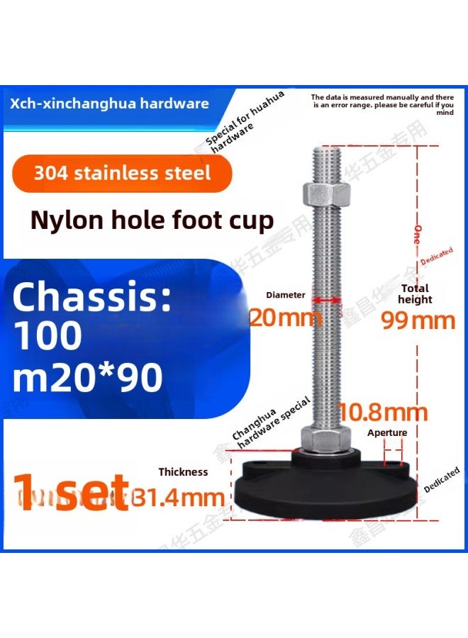 304 Stainless Steel Nylon Fixed Foot Cup Anchor Screw Adjustable Foot Pad Support Foot Cup Adjustable Foot M4M5M6M8-Specifications:Φ100*M20*90mm - Image 1