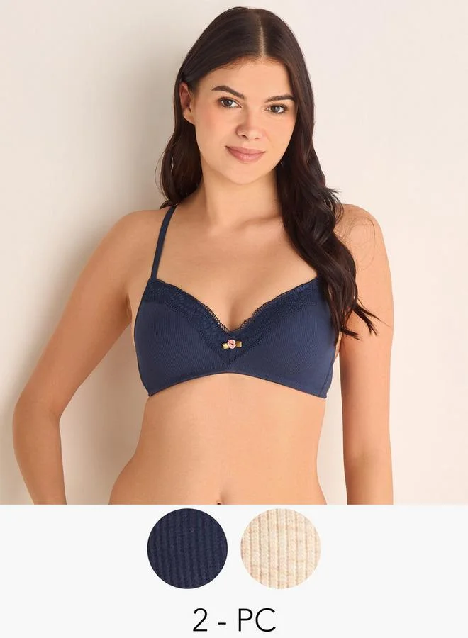 سبلاش فيڤ Set of 2 - Lace Detail Bra with Hook and Eye Closure