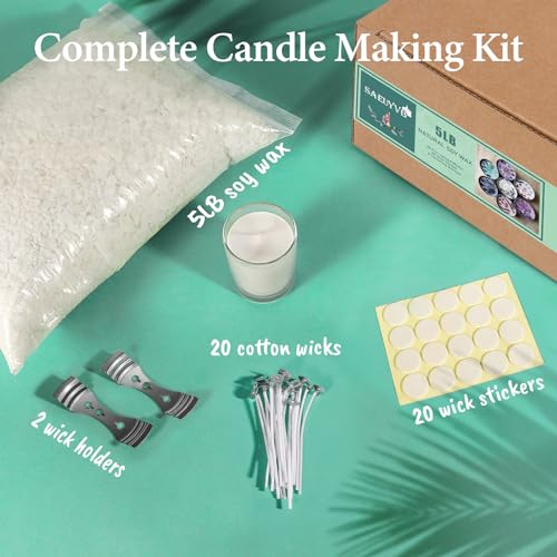 SAEUYVB Soy Candle Wax for Candle Making - Natural Soy Wax Flakes 5 lbs Bag, 20 Cotton Candle Wicks, 20 Wick Stickers & 2 Centering Devices - Image 2