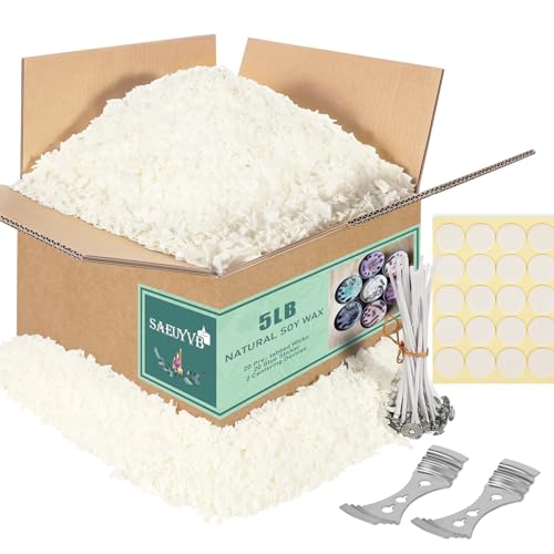 SAEUYVB Soy Candle Wax for Candle Making - Natural Soy Wax Flakes 5 lbs Bag, 20 Cotton Candle Wicks, 20 Wick Stickers & 2 Centering Devices - Image 1