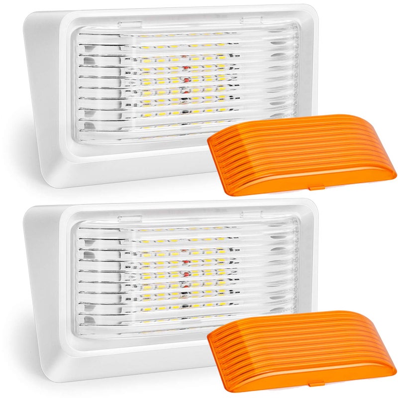 Kohree 320 Lumen LED RV Porch Light Exterior Utility 12V Lighting Fixture LED Panel Replacement Lighting for RVs Trailers Campers 5th Wheels White Base Clear and Amber Lenses Included 2 Packs