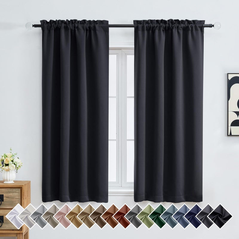 OVZME Black Blackout Curtains for Bedroom 63 Inch Length 2 Panels, Protect Privacy Thermal Insulated Solid Curtains for Bedroom, Dual Rod Pocket Window Treatment Blackout Drapes, 2x40Wx63L Inches - Image 1