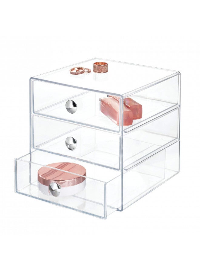 IDesign منظم زينة بلاستيكي 3 أدراج من iDesign خالي من BPA - 6.5" × 6.5" × 6.5"، شفاف - Image 1
