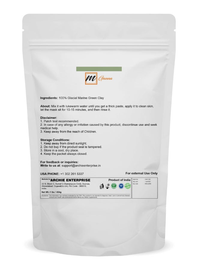 mGanna 100 Natural Glacial Marine Green Clay for Facial Masks Creams Body Wraps Soft Peels and Scrubs Skin Tightening and Soap Making 454 GMS 1 LBS - Image 4