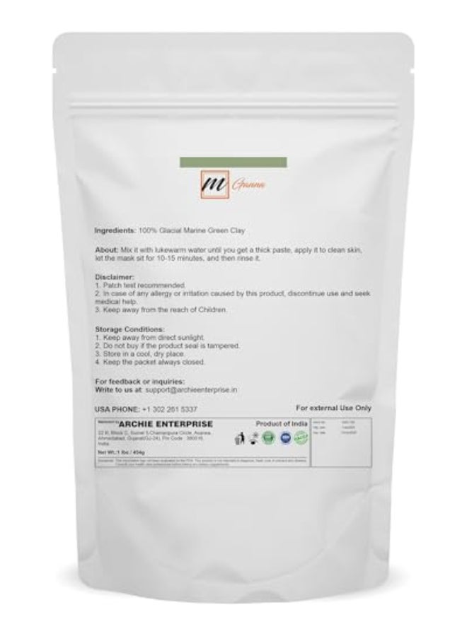 mGanna 100 Natural Glacial Marine Green Clay for Facial Masks Creams Body Wraps Soft Peels and Scrubs Skin Tightening and Soap Making 454 GMS 1 LBS - Image 3