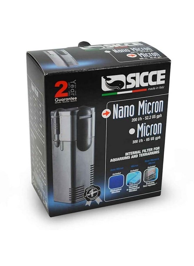 SICCE Nano Micron Small Internal Aquarium Filter 53 Gph Submersible | InTank Freshwater Saltwater Turtle Aquariums Application With Removable Filter Cartridges | Filter Media Included  - Image 1