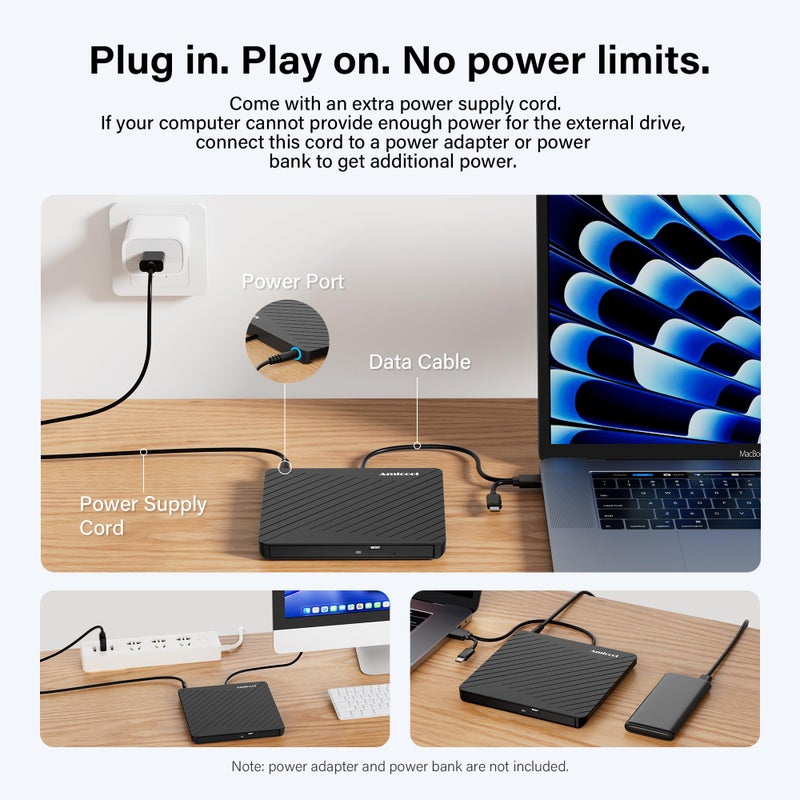 Amicool External USB-C USB 3.0 CD/DVD Drive Burner +/-RW, Ultra-Slim Portable DVD Player Writer Reader for Mac iMac MacBook, Windows 11/10/8 Linux, Laptop Desktop PC Computer Optical Drive - Image 3