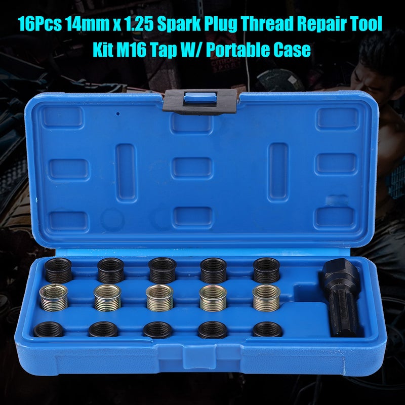 16Pcs 14mm x 1.25 Spark Plug Thread Repair Tool Kit M16 Tap W/ Portable Case - Image 2